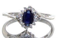 Natural Oval Antique Style Sapphire & Diamond Ring