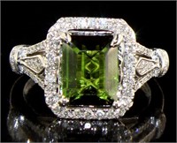 14kt Gold 2.61 ct Green Tourmaline & Diamond Ring