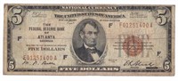 Series 1929 Atlanta $5.00 National Currency