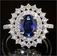 14K Gold Oval 3.60 ct Sapphire &  Diamond Ring