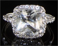 10kt Gold Cushion Cut 5.00 ct White Topaz Ring