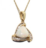14kt Gold Natural White Opal & Diamond Necklace