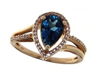 10kt Gold Pear Cut London Blue Topaz Ring