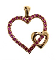 10kt Gold 1/2 ct Double Heart Ruby Pendant