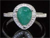 Genuine Pear Cut Emerald & Diamond Accent Ring