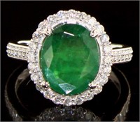 14K Gold Oval 3.25 ct Emerald & Diamond Ring