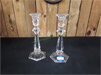 (2) 10" Glass Candle Stick Holders