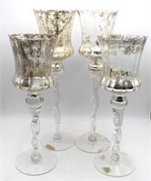 Set of 4 Mercury Glass Pedestal Candle Holders