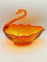Vintage Amberina Glass Swan Bowl