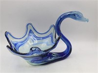 Vintage End of Day Art Glass Blue Swirl Swan