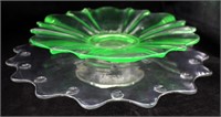 Glass Serving Tray & Green Vaseline Glass Tray