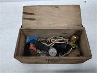 old box of assorted items - watch, jewelry, etc.