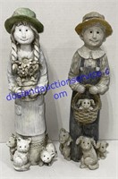 Pair of Wooden Yard Statues (17”)