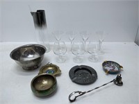 dishes - pitcher, wine glasses, ashtrays, etc.