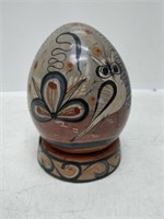 hand painted pottery egg on stand