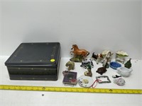 tin full of figurines & interesting items