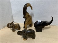 4 Wood Carved Elephants