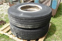 Pair of Dunlop 315/80R22.5 Radial Tires on Rims