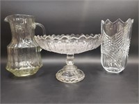 Glass Pitcher, Compote & Vase