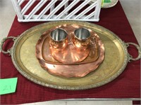 5- pc 3-copper trays 2- copper mugs