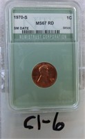 C1-6 1970s MS-67RD Small Date Lincoln penny