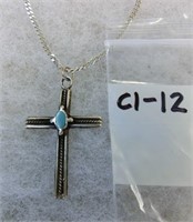 C1-12 sterling cross w/turquoise & chain