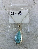 C1-18 sterling & turquoise tear drop & chain