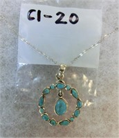 C1-20 sterling turquoise circle drop & chain