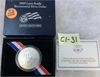 C1-31 2009 Louis Braille Bicentennial 90% silver