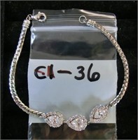 C1-36  sterling bracelet w/clear teardrop stones