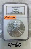 C1-60 1999 $1 Eagle 1oz. .999 silver
