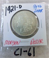 C1-61  1921D  Morgan silver dollar