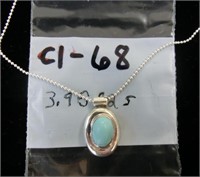 C1-68 sterling necklace w/oval blue stone 3.9g