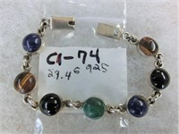 C1-74 sterling link bracelet w/round Tiger Eye,