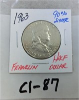 C1-87  1963 Franklin half dollar 90% silver