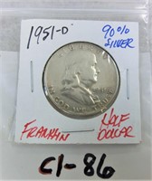 C1-86  1951 D Franklin half dollar 90% silver