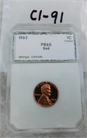 C1-91  1963 PR-65 RED Lincoln penny