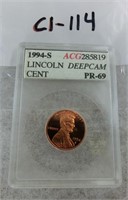 C1-114  1994S PR69 Deep Cameo Lincoln penny