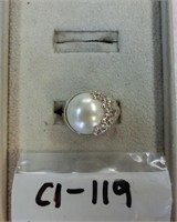 C1-119  sterling filigree floral band w/pearl