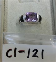 C1-121 sterling ring w/faceted amethyst & onyx