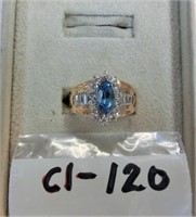 C1-120  sterling vermeil ring w/marquis blue