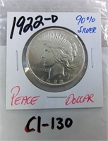 C1-130  1922D Peace dollar 90% silver
