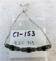 C1-153 sterling slide bracelet w/black faceted