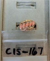 C15-167  14K & 5pcs coral w/2 small diamonds ring
