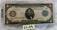 C7-199  1914 $5 federal Reserve blue seal note
