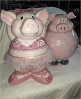 Cookie Jars x2 Pink Piggies marked China  11"x 8"