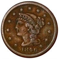 1846 Braided Hair Large Cent LIGHTLY CIRCULATED