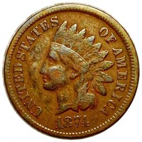 1874 Indian Head Penny NICELY CIRCULATED