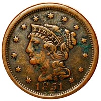 1851 Coronet Head Large Cent LIGHTLY CIRCULATED