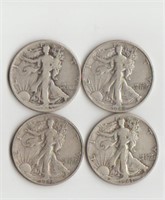 Four Silver Walking Liberty Half Dollars